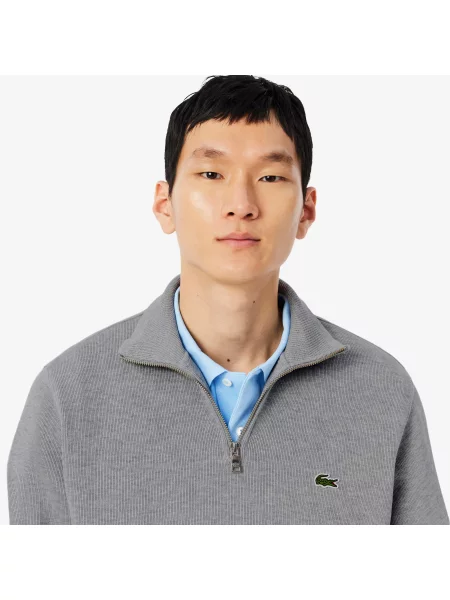 Lacoste Bluza Interlock Z Wysokim Kołnierzem I Zamkiem Błyskawicznym szara