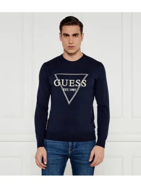 GUESS Kötött pulóver FABIAN | kasmír hozzáadásával kék