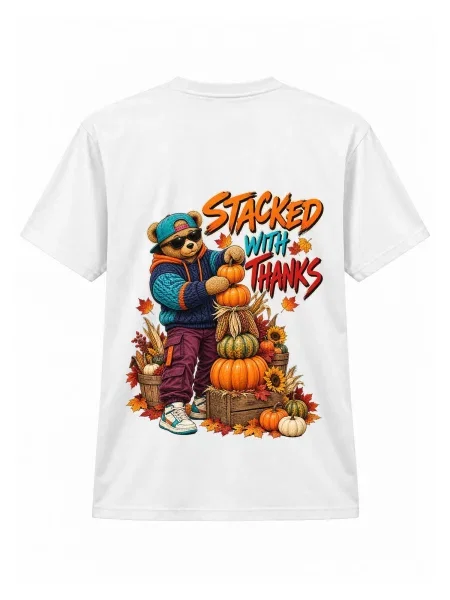 LUNØIR Studio Tričko TEDDY Thanksgiving Harvest Stack' bílá