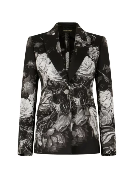 Sacou Roberto Cavalli cu model floral cu imagine negru