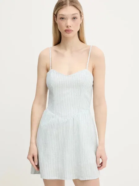 Lanena obleka Hollister Co. zelena