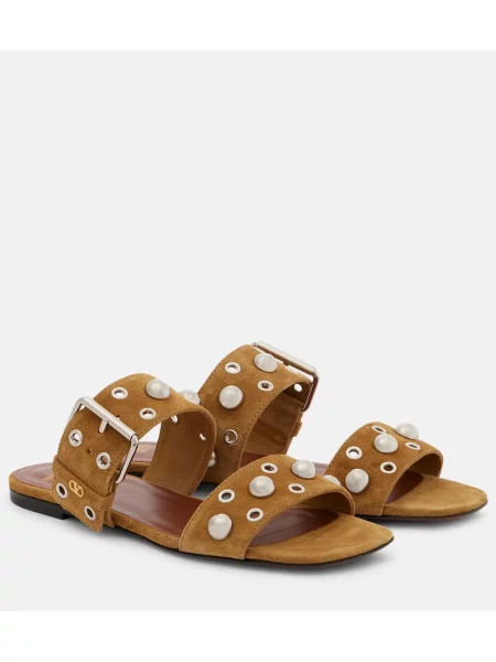 Sandale Valentino Garavani din piele de căprioară cu tepi maro