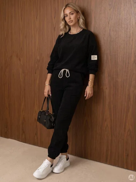 Komplet sztruksowy bluza i spodnie jogger Dstreet czarny