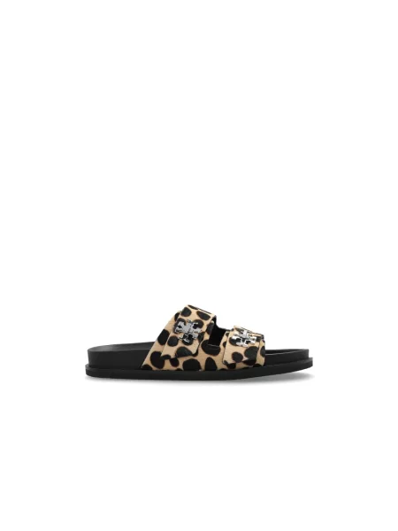 Lniane klapki Tory Burch beżowe