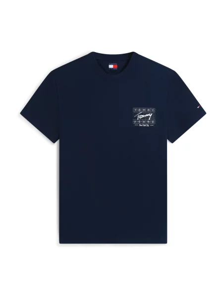 Tommy Jeans Tricou SIGN FLAG bleumarin alb