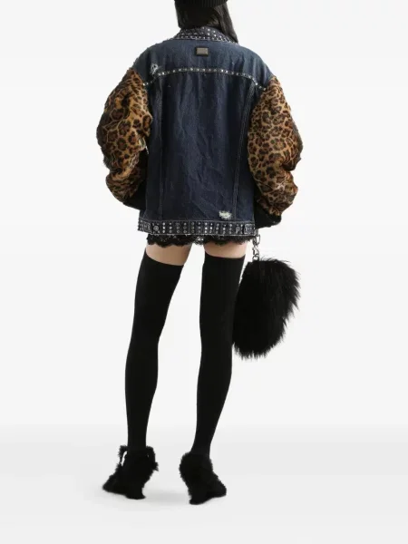 Kurtka jeansowa Dolce And Gabbana z nadrukiem w panterkę niebieska