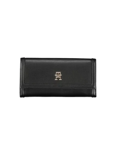 Lniany portfel Tommy Hilfiger elegancki czarny