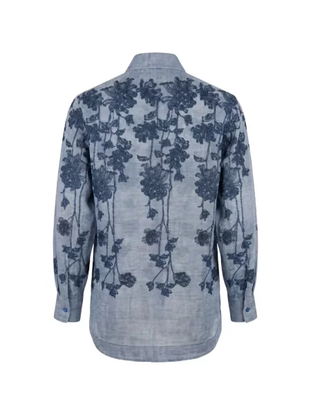 Cămașă Ermanno Scervino de in cu model floral albastru