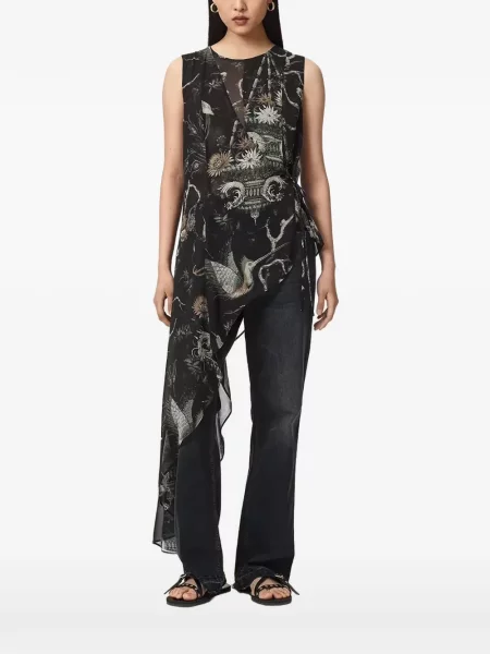 Bluză Allsaints cu imagine asimetrică negru