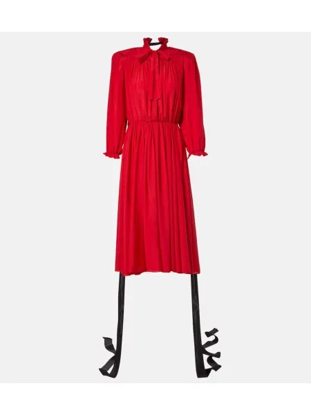 Jedwabna sukienka midi Balenciaga z kokardką sznurowana czerwona