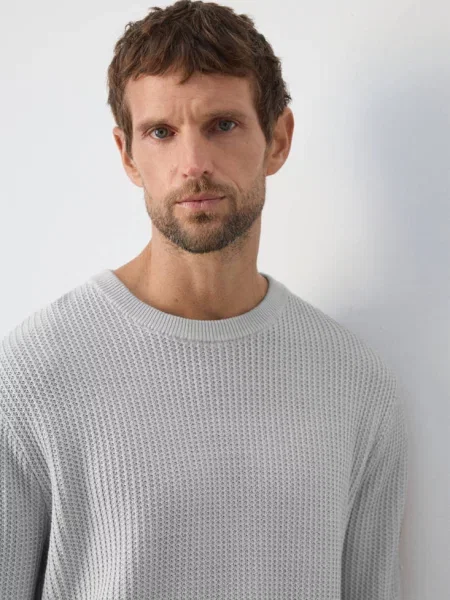 Sweter dzianina o średniej gramaturze lodowy Mężczyzna S MANGO MAN szary