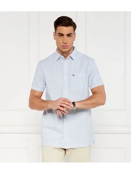 Tommy Jeans Cămașă STRIPE SEERSUCKER albastru