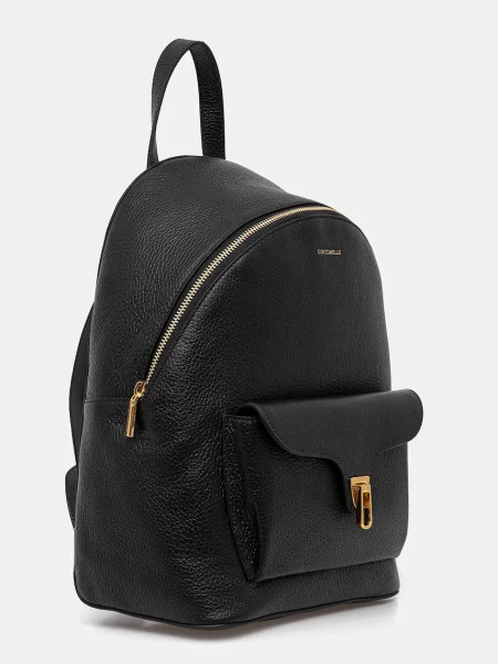 Шкіряний рюкзак Coccinelle великий однотонний чорний
