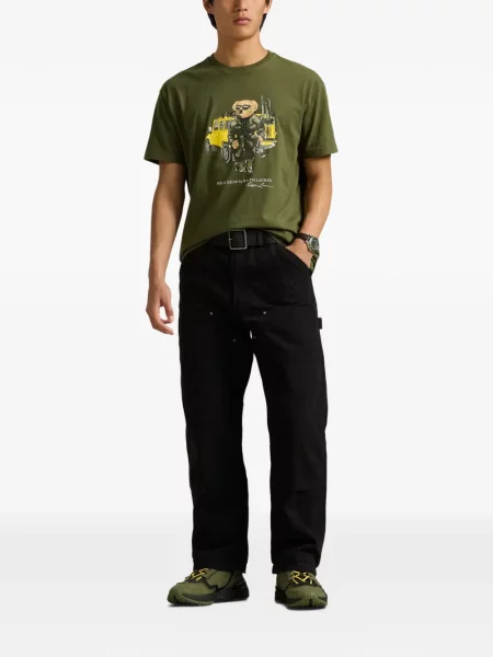 Tricou polo Polo Ralph Lauren cu glugă cu blană cu broderie roșu