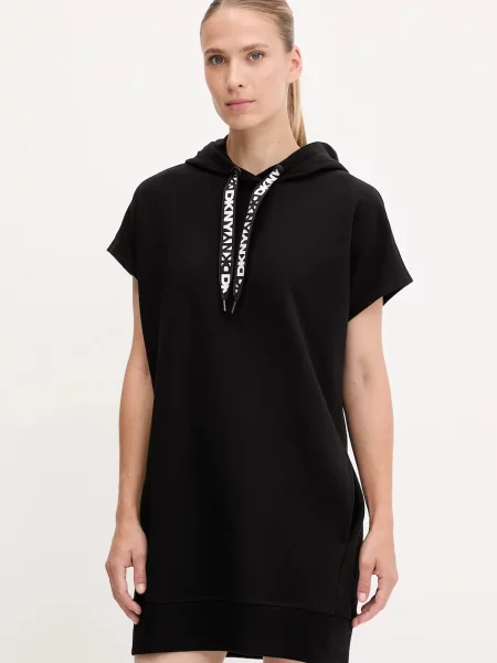 Рокля Dkny къса със стандартна кройка черно