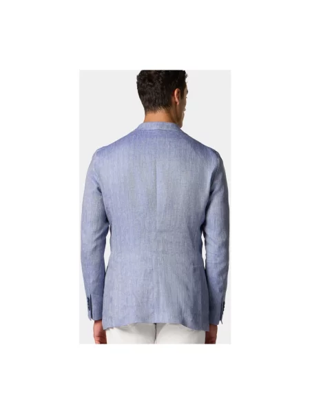 Lniana marynarka Brooks Brothers w jodełkę niebieska