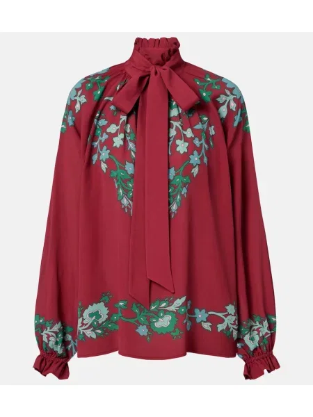 Bluză La Doublej din satin cu model floral bordo