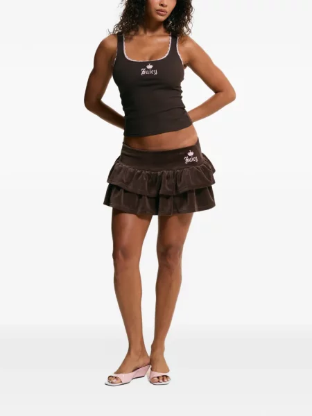 Είδος βελούδου μίνι φούστα Juicy Couture με βολάν καφέ
