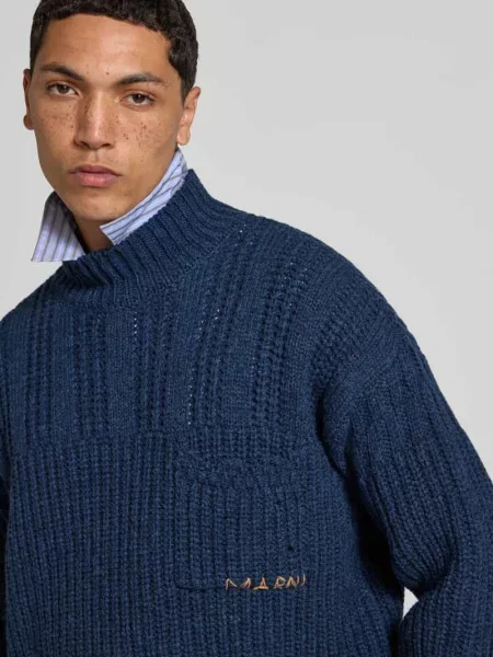 Sweter z wyhaftowanym logo Marni granatowy