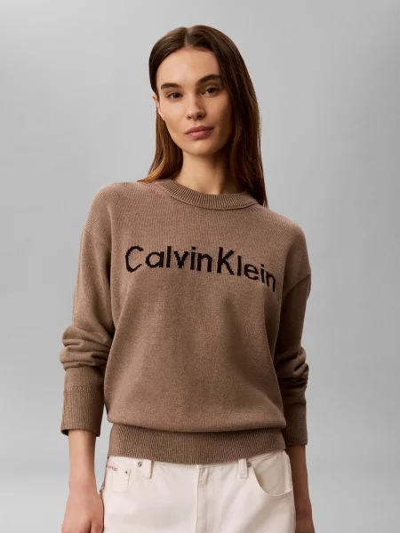 Sweter Calvin Klein Jeans Contrast Logo Ls Sweater Shiitake Melange S brązowy