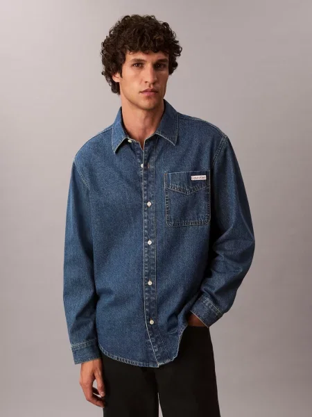 Calvin Klein Jeans koszula dżinsowa Mężczyźni Modern Fit jednolity S niebieski