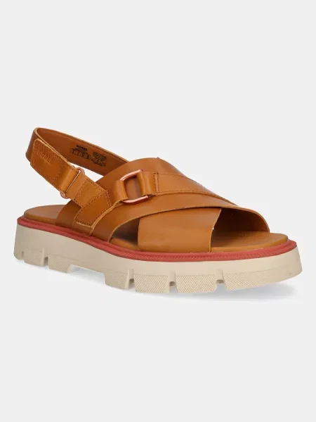 Кожени сандали Sorel REIN CB CRISSCROSS с платформа кафяво