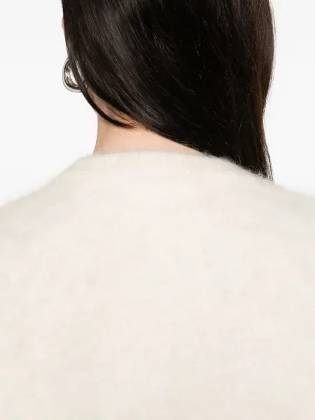 Pulover Soft Goat cu decolteu rotund lung alb