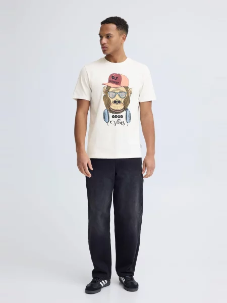 BLEND Tricou BHKURT bej / albastru deschis / negru alb