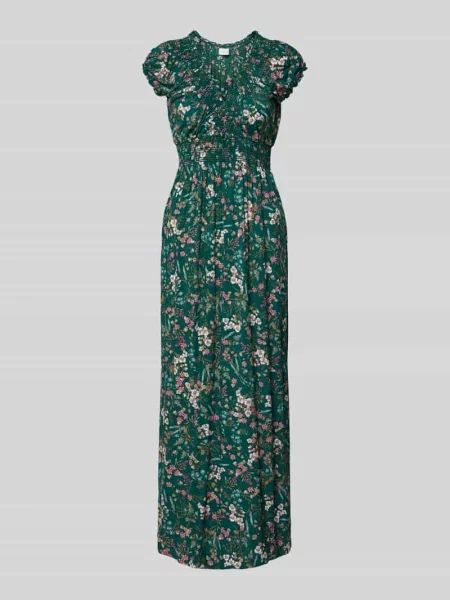 Długa sukienka o kroju regular fit z czystej z dekoltem w serek Apricot