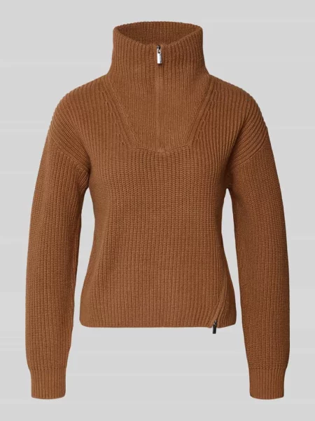 Sweter z dzianiny ze stójką i zamkiem błyskawicznym Oui