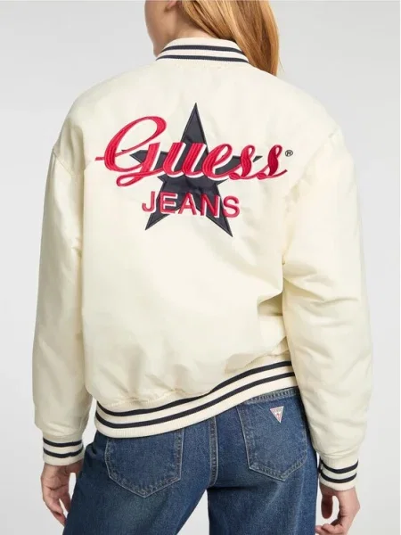 Яке бомбър Guess Jeans преходен модел с уголемена кройка бежово
