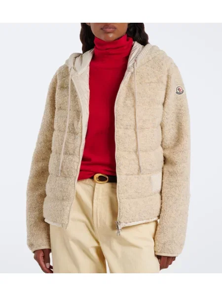 Bouclé geacă cu puf Moncler cu glugă alb