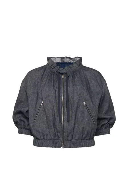 Gulerat geacă Cinq A Sept cu volane cu model herringbone albastru