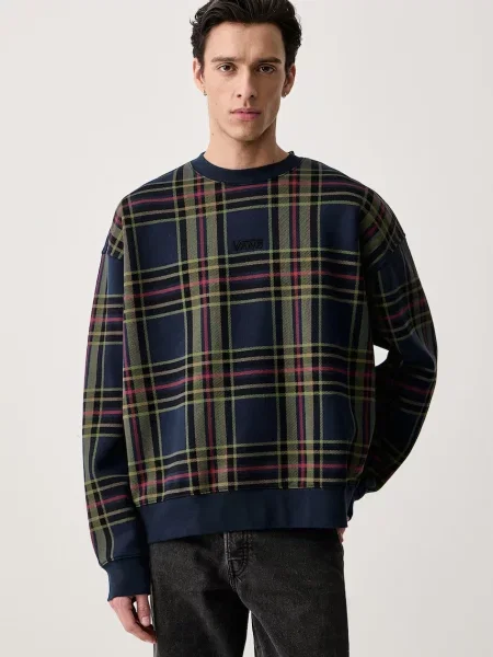 Vans mikina pánska s bavlnou Printed Plaid modrá