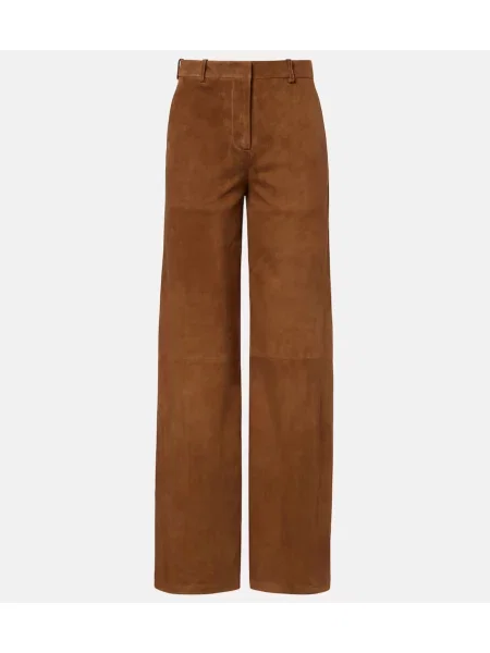 Pantaloni Nour Hammour din piele de căprioară bej