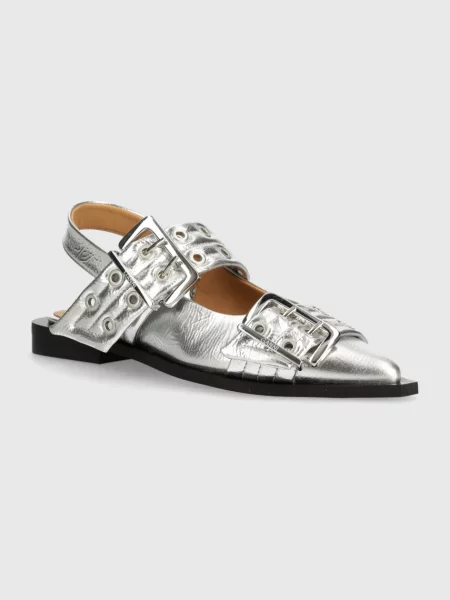 GANNI balerini Feminine Buckle Ballerina Metallic argintiu cu deschis