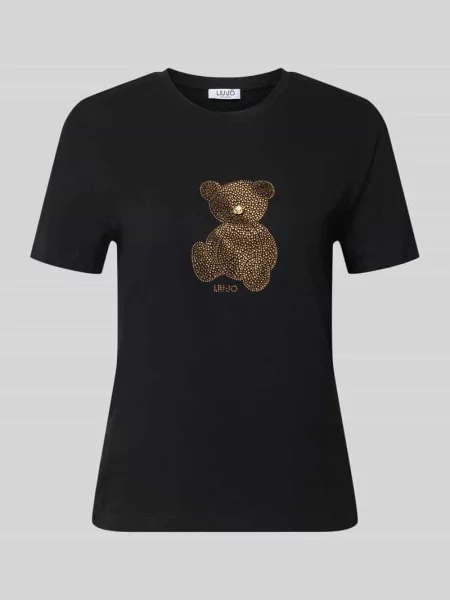 T-shirt o kroju slim fit z obszyciem ozdobnymi kamieniami Liu Jo White czarna