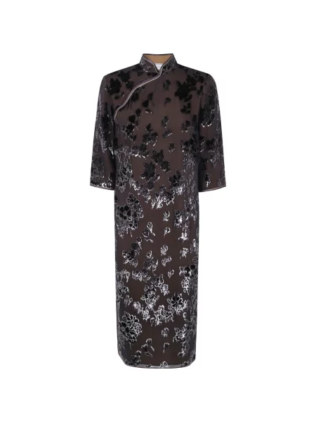 Rochie midi Pierre-louis Mascia de mătase cu model floral negru