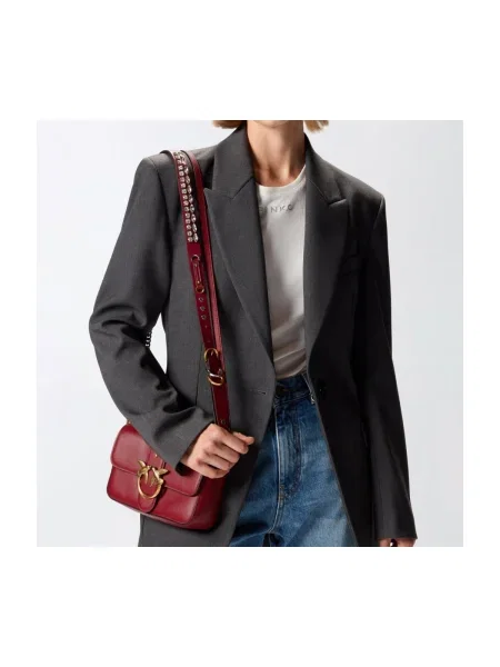 Pinko De piele geantă poștaș LOVE ONE MINI SLOUCHY roșu