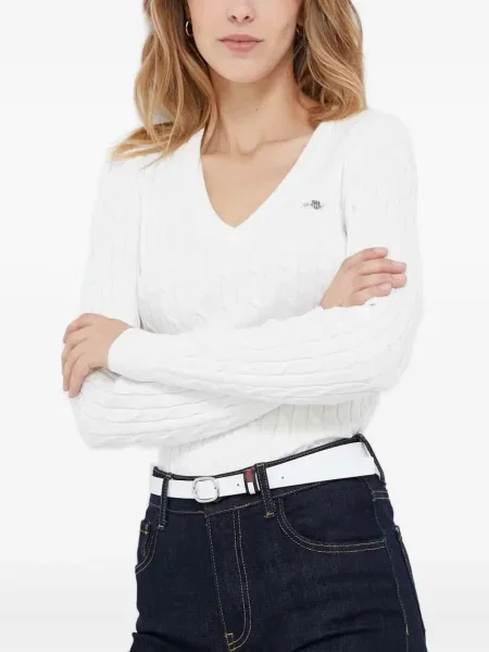 Pulover Gant cu decolteu în V alb