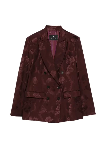 Geacă Etro cu model floral din jacard cu două rânduri de nasturi roșu