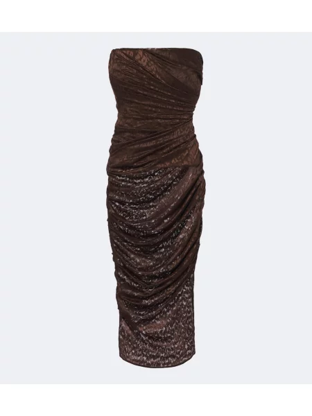 Rochie midi Alex Perry cu imagine cu model leopard din dantelă maro