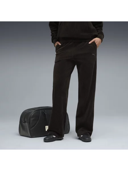 PUMA spodnie Essentials Elevated Velour Rib z prostymi nogawkami Odzież S czarny