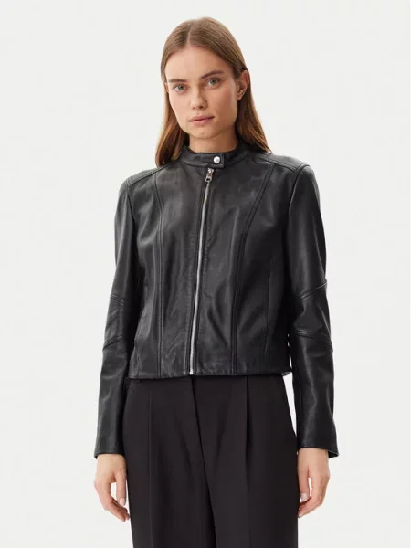 Usnjena jakna BOSS črna