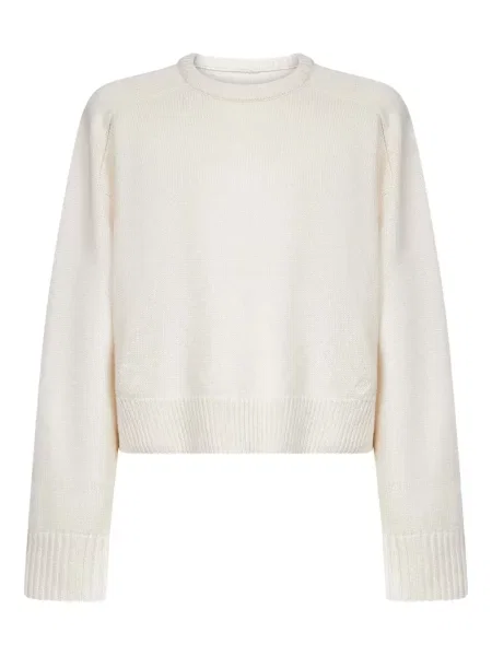 Pulover Loulou De Saison cu decolteu rotund alb