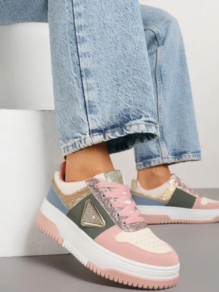 Wielokolorowe Sneakersy z Perforacją Cyrkoniami i Brokatem Tillidara