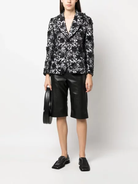 Gėlėtas nėriniuotas vienakrūtis švarkas Comme Des Garçons juoda