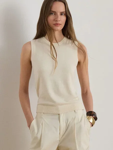 Lauren Ralph Lauren pulover cu guler înalt pentru femei cu amestec de mătase bej