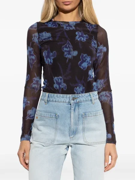 Top Rag & Bone cu model floral cu imagine lung negru