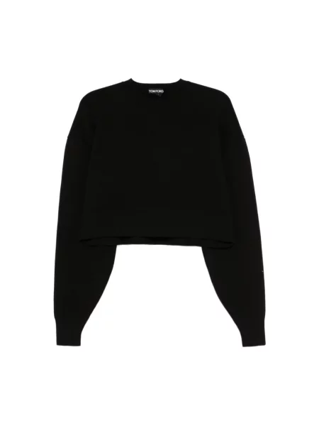 Sweter Tom Ford z kaszmiru z nadrukiem o skróconej długości czarny